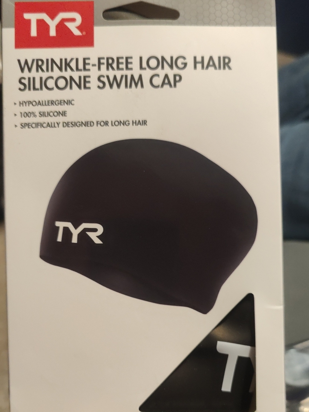 TYR Black Silicone Wrinkle-Free Swim Cap for Long Hair